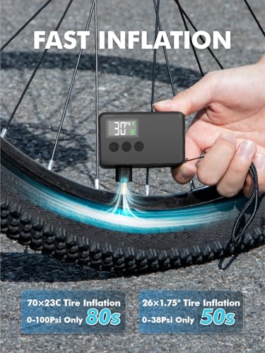 Image of GPUTEK Mini Bike Tire Air Pump: Fast Inflate Portable Small Bicycle Electric Pump for Presta and Schrader Valves, 120 Psi High Pressure Pump with Digital Gauge for Road Bike, Mountain Bike, E-Bike