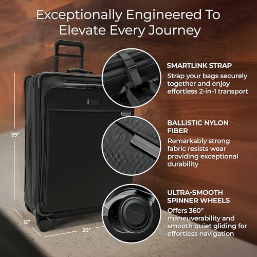 Image of Briggs & Riley 29 inch Large Expandable Spinner - Checked Luggage for Travel, Suitcases with Wheels, Softside Rolling Bag for Men & Women, Self-Repairing Zipper - Baseline Collection, Black