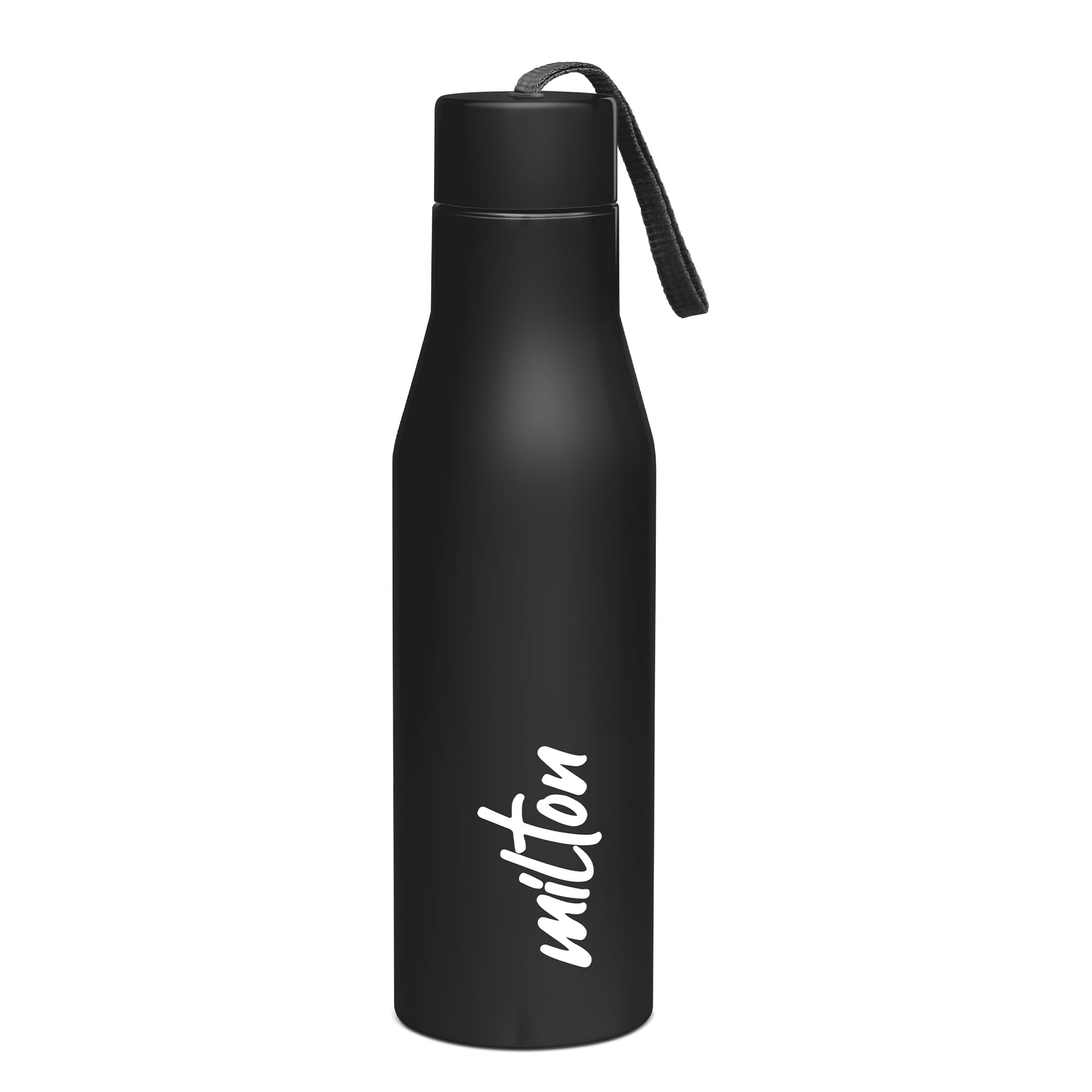 MILTON Super 750 Stainless Steel Water Bottle 650 ml, Single Walled, ISI Certified I Leak Proof Lid, Rust Proof I For School, Office, Gym I Black