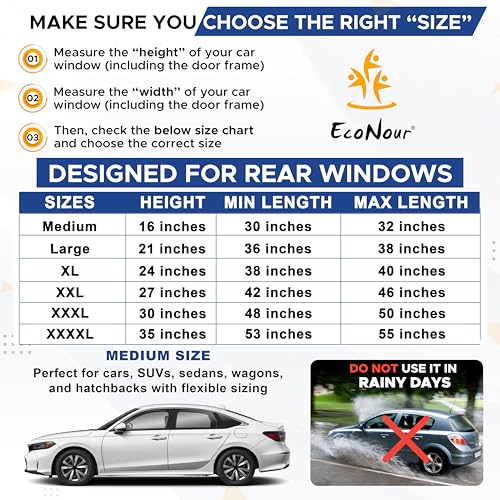 Image of EcoNour Car Window Screens for Camping (Pack of 2) | 100% Protection from Bugs, UV and Mosquito Net | Breathable Mesh Baby Window Covers for Privacy Blackout (Medium 16 inchx30 inch) | Car Window Accessories