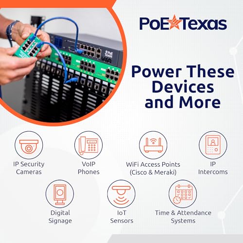 Image of PoE Texas 16 Port PoE /PoE+ Active Mode A Injector with 56V 240W Power Supplies - Add Power Over Ethernet to Any Switch, Router - 802.3at /af Compliant Midspan for WiFi Access Points, IP Cameras, VoIP