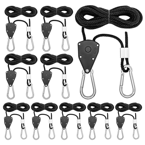qianduoduo 10 Stück Ratchet Hanger,Duty Heavy Rope Seilratsche mit Haken,Einstellbare Seil Seilhaken Ratsche Seilratsche 2M,1/8 Zoll für Pflanzen, Ventilatoren & Lampen