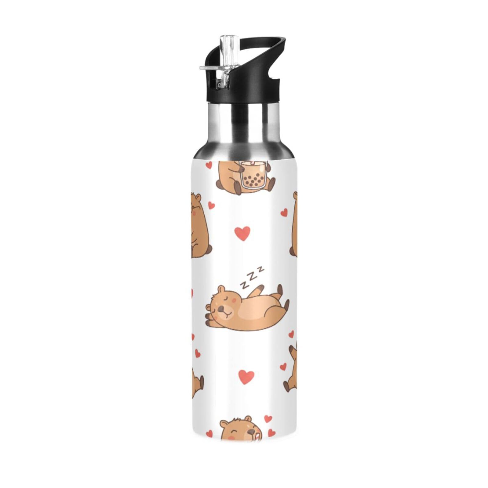 Cgiub Cute Capybara Insulated Water Bottle with Straw & Lid 600 ml BPA Free Leakproof Stainless Steel Water Bottle Vacuum Double Wall Wide Mouth Sports Cupg