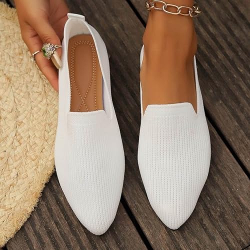 Knitted Eyelet Flats Shoes for Women Pointed Toe Soft Sole Lightweight Shoes Low Wedge Breathable Slip On Flats3