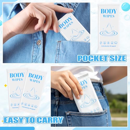 Image of Mindsoft 500 Pcs Large Body Wipes Bulk, 7.09 inch x 9.84 inch,Individually Wrapped Body Wipes No Rinse Wet Wipe Adult Disposable Bodies Shower Wipe for Homeless Care Package Supplies Men Women Items