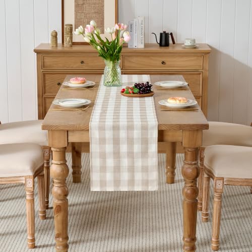 POSEAT Gingham Table Runner 13x90 Inches Long, Beige by POSEAT - Used condition - Image 6