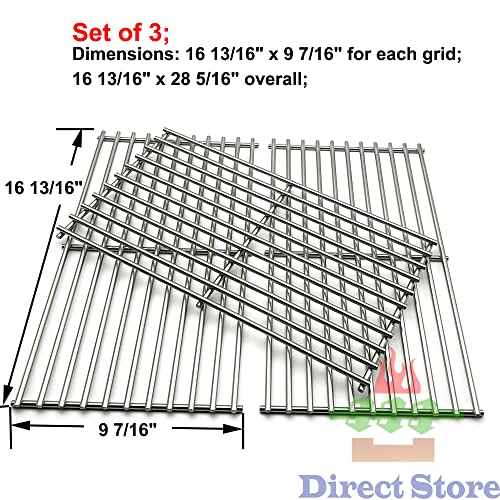 Direct Store Parts Ds101 Solid Stainless Steel Cooking Grids 16 13/16" X 28 5/16" Replacement For Charbroil 463440109, 463441312, 463441412; Replacement For Master Chef Gas Grill #TOP1