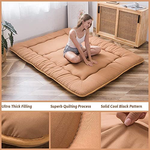 Image of MAXYOYO Japanese Floor Mattress Futon Mattress, Thicken Tatami Mat Sleeping Pad Foldable Roll Up Mattress Boys Girls Dormitory Mattress Pad Kids Floor Lounger Cushion, Light Brown, Full