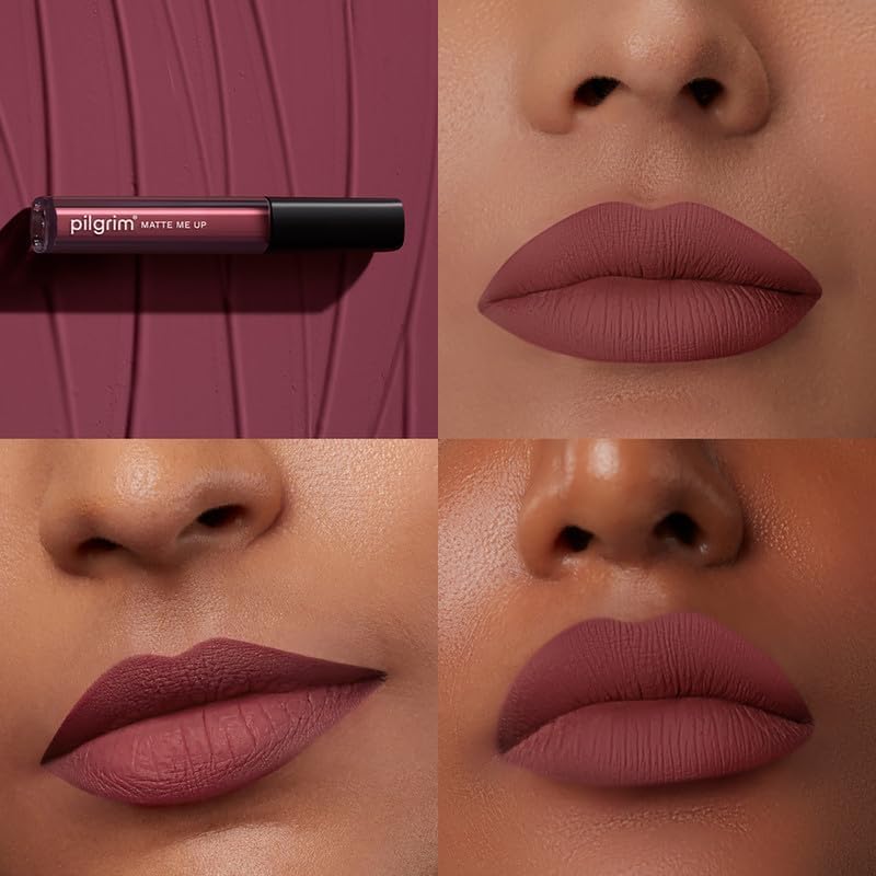 Image of Pilgrim Liquid Matte Lipstick - Flirty Rose | Lipstick for Women with Hyaluronic Acid & Spanish Squalane | Transferproof, Long Lasting & Non Drying with Hydrating Ingredients 3gms