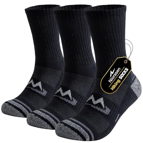 Niorasen Calze Trekking Uomo, 3 Paia Calze Sportivi in Cotone Transpirables, Calzini Spugna Anti Vesciche, Adatto per Escursionismo, Tennis e Running