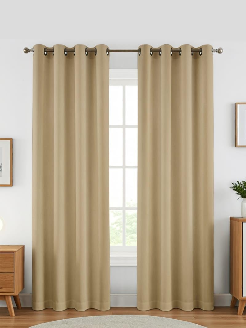 100% Solid Blackout Door Curtains 7 Feet Long Set of 2 with Blackoutlining, Double Layer Blackout Parda 7 Feet with Grommet Design for Home Decor, Warm Stand Colour