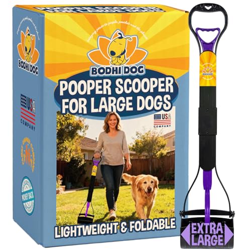 Image of Bodhi Dog 32 inch Tall Non-Breakable Pooper Scooper for Large Dogs - Lightweight, Foldable Design with Extra Long Handle (Purple)