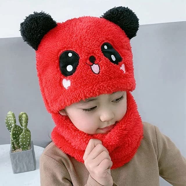 Image of TopiBaaz Cute Panda Cartoon Monkey Cap for Boys and Girls (Pack of 1) | Age - 6 Years to 12 Years |Free Size | Plush Wool | Winter Cap | Neck Scarf