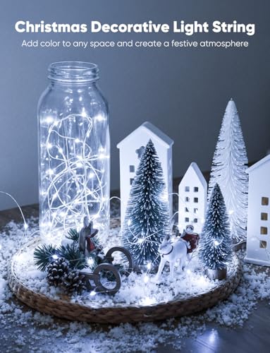Image of Minetom 12 Pack Warm White & White Battery Operated Fairy String Lights | 8 Modes 7ft 20LED Waterproof Silver Wire Twinkle Lights, Firefly Starry Moon Lights for Mason Jars DIY Christmas Wedding Part