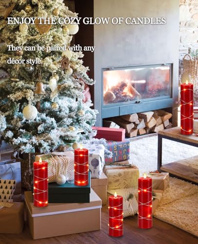 Image of Red Flameless Candle Fairy String Lights, Premium LED Flickering Flame Simulation, LED Candle with Remote & Timed, 5 Cell Battery Powered, Christmas Candle