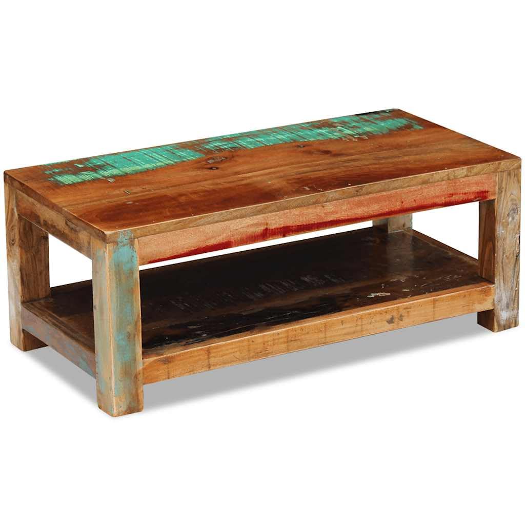 Table basse bois de récupération massif 90x45x35 cm avec tiroir de rangement