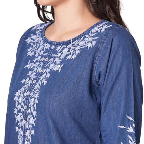 Image of GIA Denim Kurtis for Women Delicate Embroidery