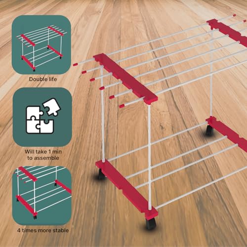 Image of ZOLMIX Foldable Premium SS Steel Pipe Heavy Duty Carry Weight Till 20 Kgs, 48 Drying Rails, Cloth Drying Stand| Clothes Stand for Drying| Cloth Stand| Clothes Dryer| Laundry Racks (1 Layer)