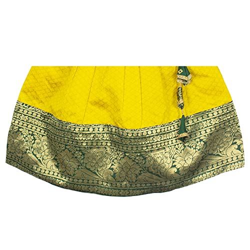 Image of Girls' Readymade Green and Yellow Woven Lehenga Choli Set(Green)