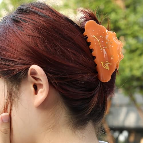 Leo Zodiac Sign Hair Claw with Rhinestones, Orange Personalized Acetate Hair Clip for Women Gift 1 Piece