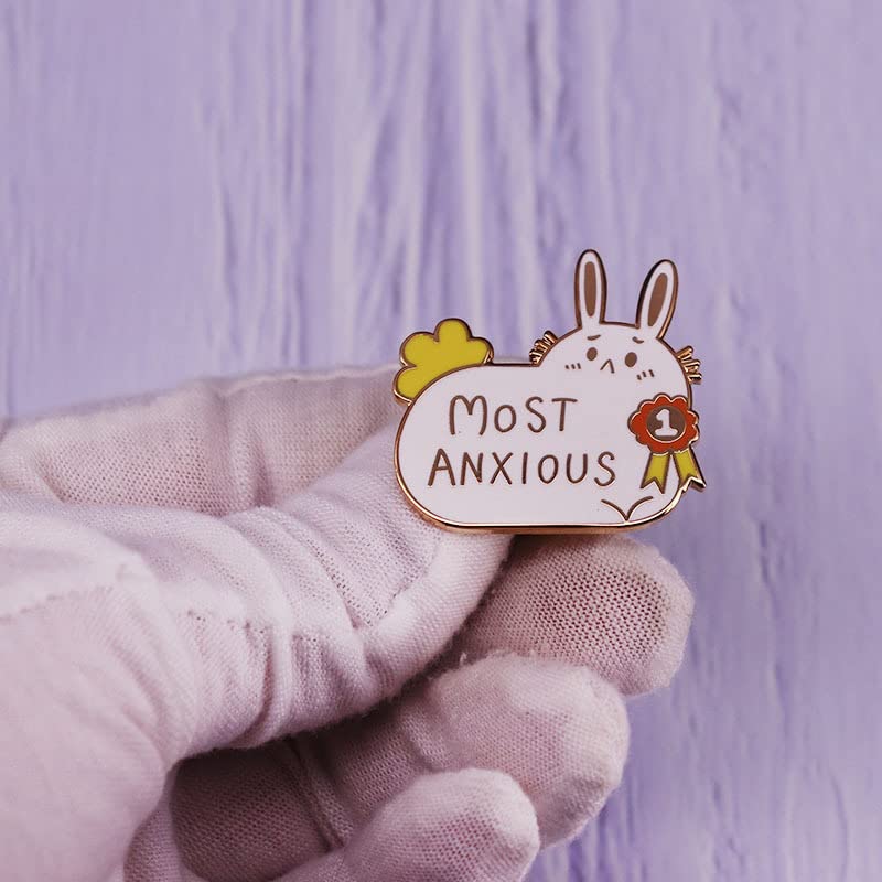 Image of Most Anxious No.1 Rabbit Enamel Lapel Pin badge brooch Mental Health Awareness Badge