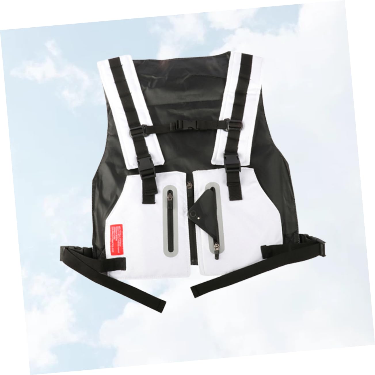 KOMBIUDA Gilet Alta visibilità Uomo Bianco Spallacci Regolabili, Tasche Multiple e Fascia Vita Regolabile per Ciclismo e Campeggio