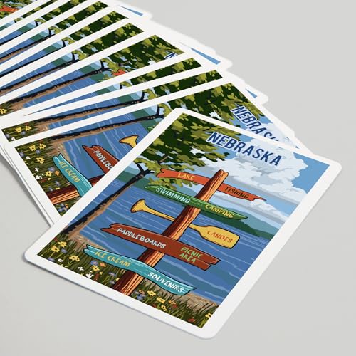 Lantern Press Nebraska, Señal de Lago y Flores, 52 Naipes Póker miniatura 5