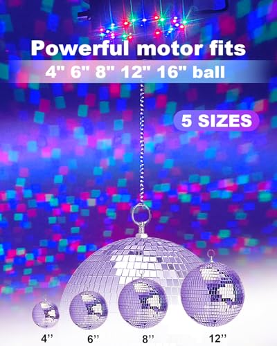 Image of Disco Ball Motor with Lights with Remote, Palujorty 5 RPM-9 RPM 24 LED Mirror Ball Motor with Lights for 4 inch 6 inch 8 inch 12 inch Balls for Party(USB /Battery Powered)