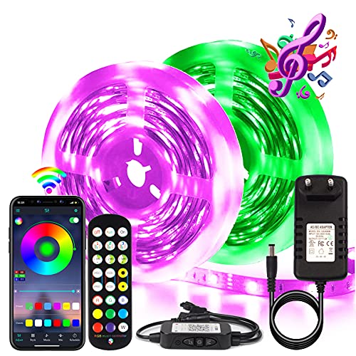 BIHRTC Led Strip15M Led Streifen mit 24 Tasten IR-Fernbedienung APP Steuerbar Musikalische Funktion 5050 RGB Led Band Selbstklebend Led Stripes Kit für Schlafzimmer, TV, Decke, Schrankdeko, Party