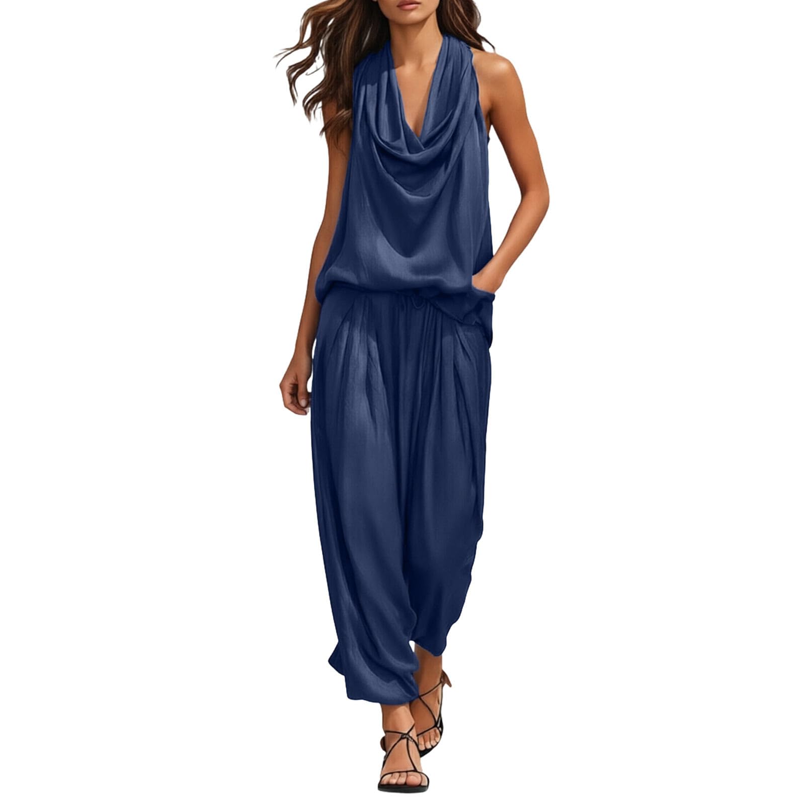 Completo da Donna Matrimonio Due Pezzi Estivo - Completi Estivi Donna Elegante Due Pezzi con Gilet Drappeggiato E Pantaloni Comodi per Il Tragitto Casa-Lavoro
