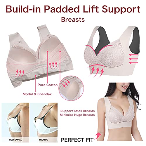 Image of WOWENY Seamless Lace Bras for Women Wirefree Comfortable Mesh Padded Soft Back Smoothing Bra