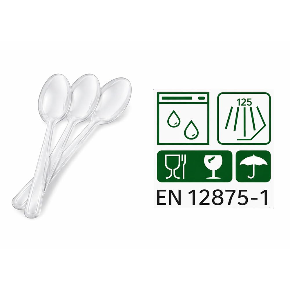 Mehrweg Löffel Transparent – 100 Stück – Suppenlöffel Spülmaschinengeeignet bis 125 Waschgänge – Wiederverwendbare Löffel für Gastronomie & Catering