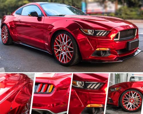 Image of LZLRUN 1FT x 5FT Chrome Mirror Vinyl Wrap Adhesive Car Sticker Decal Film (Red, 2 Inches x 30 FT)