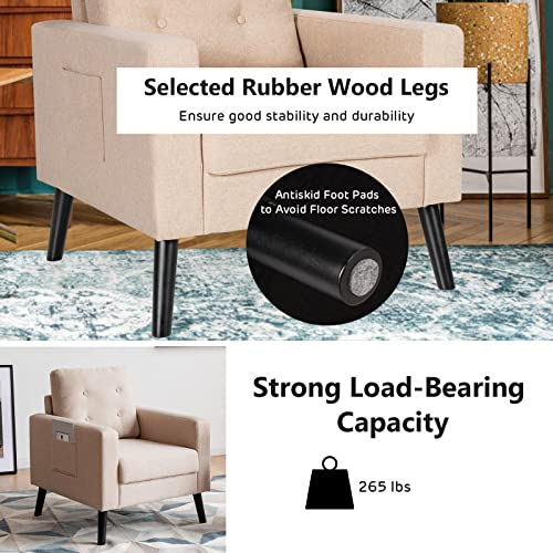 Giantex Set Of 2 Modern Accent Chair, Mid-Century Upholstered Armchair Club Chair With Rubber Wood Legs, Linen Fabric Single Sofa For Living Room Bedroom Office (2, Beige) #TOP3