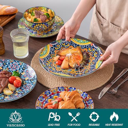 vancasso 12 Pieces Dinnerware Sets, Plates and Bowls Set, Porcelain Dishes Set for 4, Microwave and Dishwasher Safe, Scratch Resistant, Bohemian Style Dining Ware Service for 4, Series SIMI - Image 4