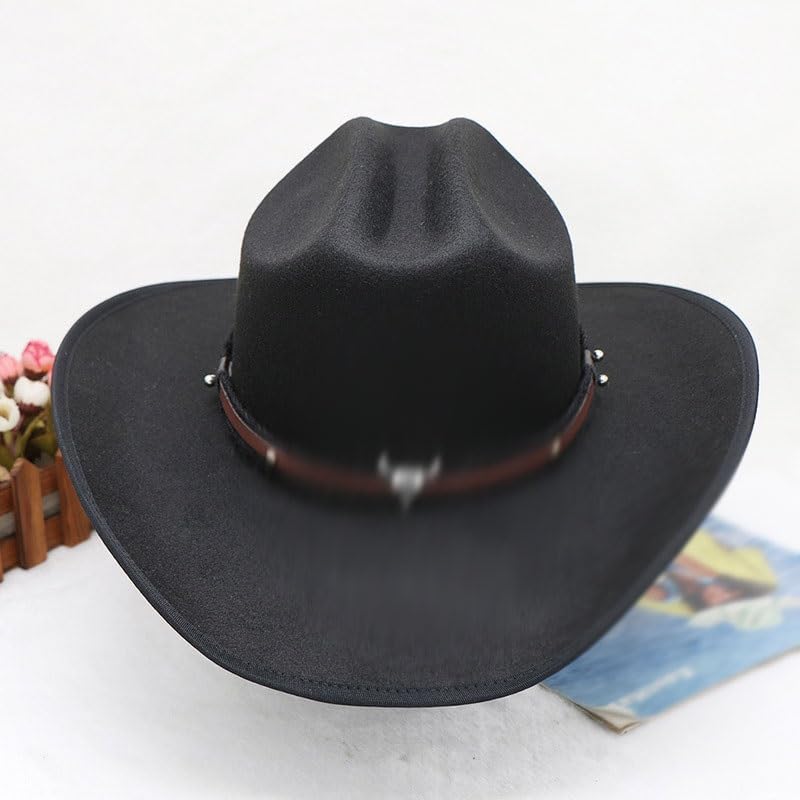 Bull Belt Men's and Women's Imitation Wool Adjustable Western Cowboy Hat Small