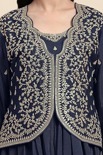 Image of TRENDMALLS Women's Silk Blend Embroidery Sequence Work Anarkali Kurta Pant Set with Dupatta For Women