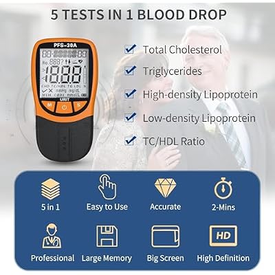 5 in 1 Cholesterol Test Kit, Cholesterol Tester Meter with 10 Test Strips (PFS-30A)