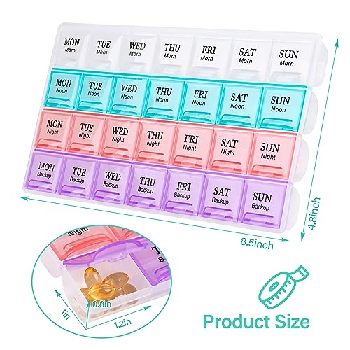 Image of Large Weekly Pill Organizer 4 Times A Day, 7 Day Pill Box，(3Pack)
