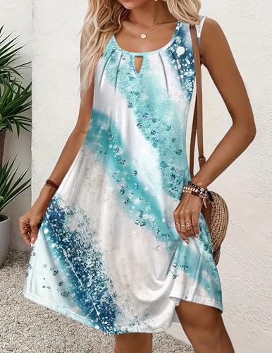 Image of Zeagoo Womens Casual Summer Dresses 2025 Boho Sleeveless Sundresses with Pockets Pleated Beach Floral T Shirt Dresses