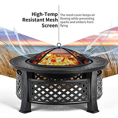 Giantex 3 In 1 Fire Pit, 32 Inch Round Wood Burning Firepit Table, Multifunctional Metal Firepit Stove, Firebowl Garden Fireplace For Outdoor Camping, Outside Heating, Bonfire, Picnic #TOP2