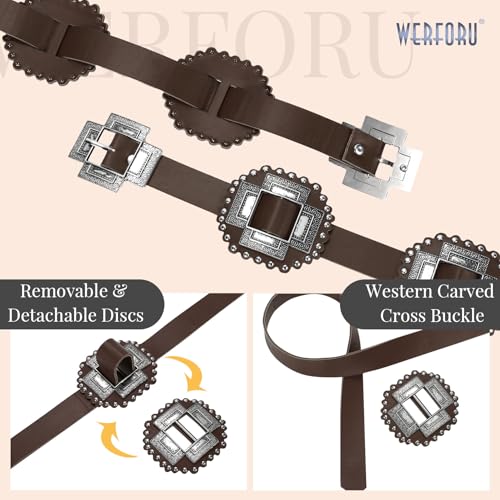 WERFORU Women Western Wide Belts Women Vintage Belt for Jeans Dresses Western Disc Waist Belts Boho Belt for Skirts4
