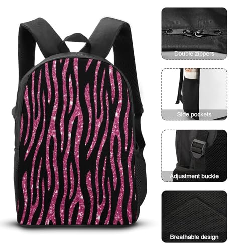 Pink Glitter Zebra Print Backpack Set 3 Pieces Backpacks Lunch Bag Wallet For Travel Outdoor Sports3