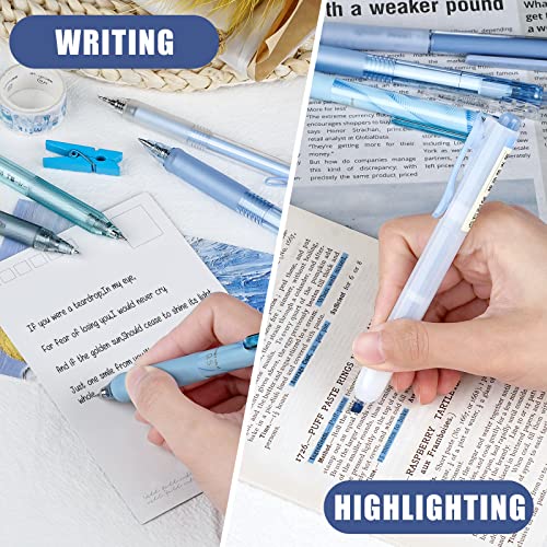 Image of Four Candies 12Pack Pastel Gel Ink Pen Set, 11 Pack Black Ink Pens with 1Pack Highlighter for Writing, Retractable 0.5mm Fine Point Cute Note Taking Pens for School Office (Blue)