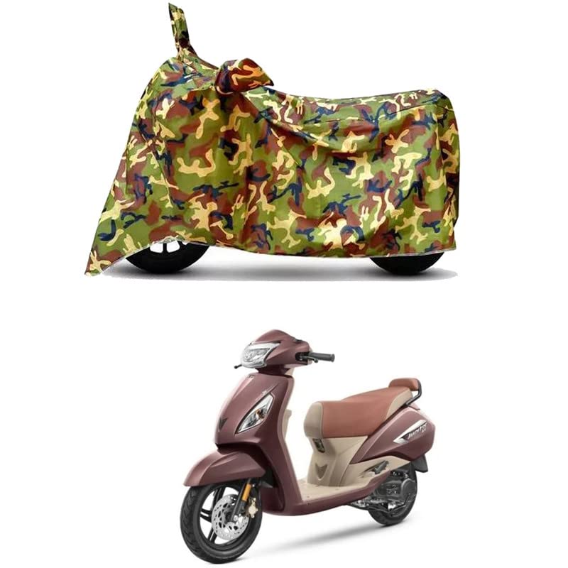 Image of Waterproof 100% PVC Coated Bike Scooty Two Wheeler Body Cover Compatible for TVS Jupiter ZX Smart /UV-Rays /Heat Protection /Birds Dropping /Scratchproof /Dust Proof [6X6 Jungle Print]