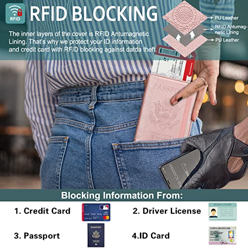Rsaquar Passport And Vaccine Card Holder Combo, Passport Holder Cover Wallet, Leather Card Case Travel Accessories With Rfid Blocking For Women And Men, Y-Rose Gold #TOP3