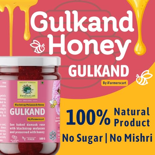 Image of iFarmerscart Organic Gulkand Infused With Honey&Blackstrap Molasses|No Added Sugar|No Artificial Flavors|Sun Baked Pure&Fresh Damask Rose Petal Jam|Handcrafted|Nutrient-Rich(1 Kg)