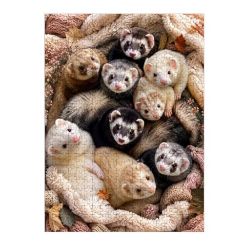 Cute Ferrets Wooden Jigsaw Puzzle, 500 pcs