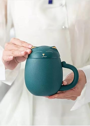 Miniatura 4 de Rain House Tazas de gato con infusor y tapa, bonitas tazas de té Kawaii en cerámica para remojar hojas sueltas, tetera de porcelana hecha a mano
