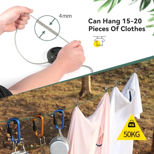 xolear Wäscheleine Ausziehbar,10 M Outdoor Camping Wäscheleine, rutschfeste Tragbare Reisewäscheleine, mit 20 Wäscheklammern für Garten, Reise, Urlaub, Wohnmobil oder Wohnwagen – Bild 5